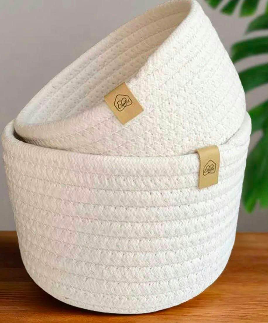 White cotton rope storage baskets set