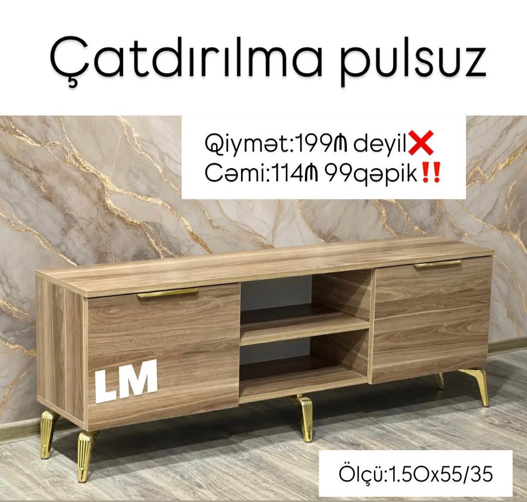 TV stend, taxta görünüşlü, 150 sm