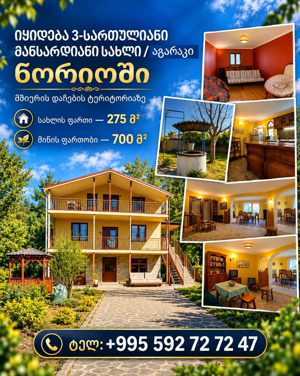 🏡 იყიდება 3-სართულიანი კაპიტალური სახლი/აგარაკი ნორიოში — 135,000$