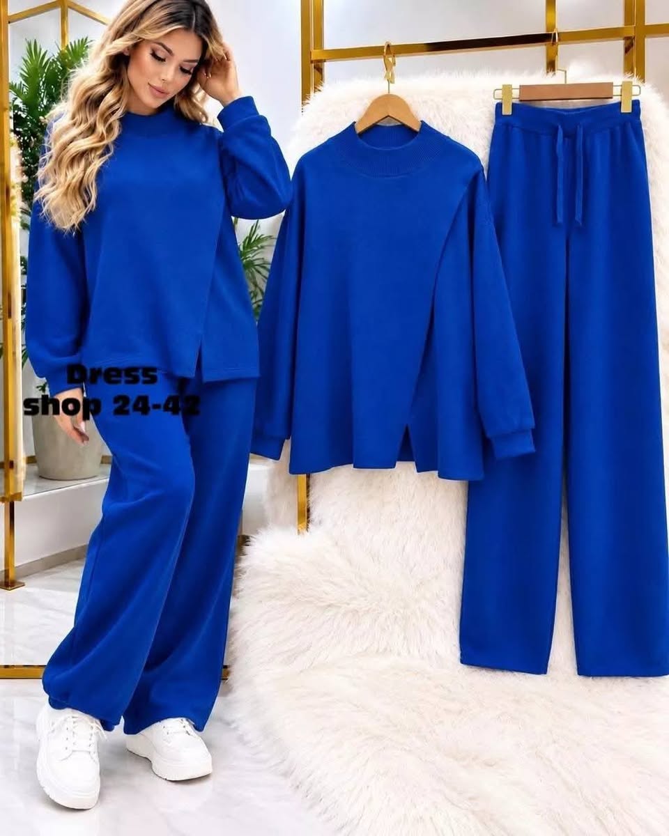 Women's blue knit set, sizes 48-58