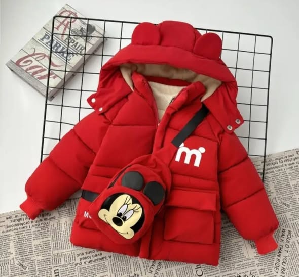 Red children's coat with a bag