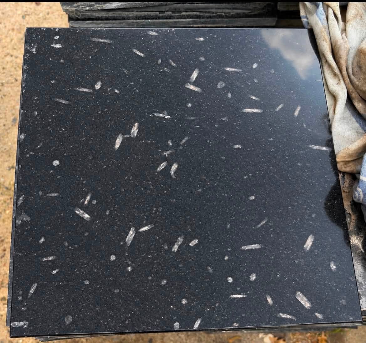 Black polished granite slab