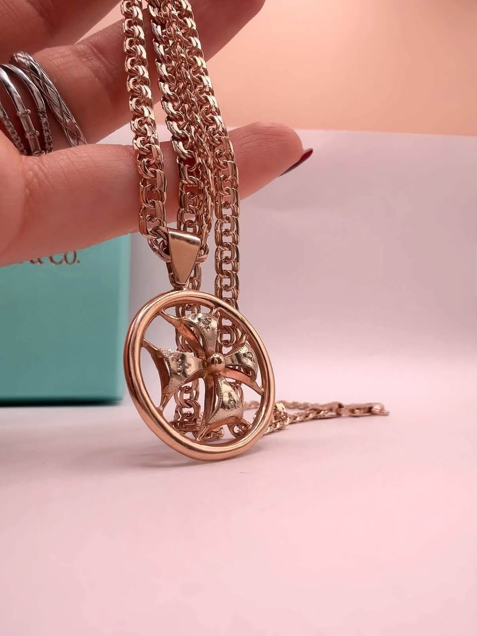 Jeweled Russian Gold Cross and Chain