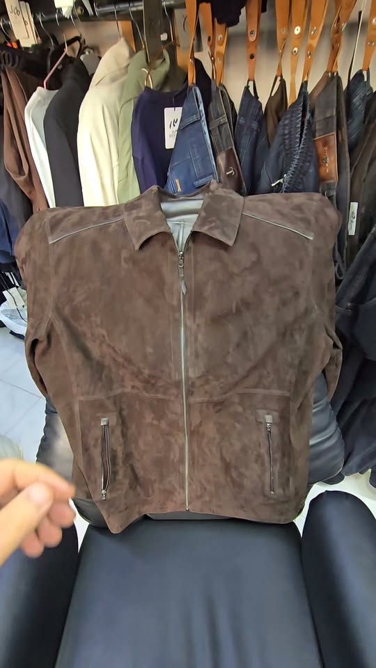 Brown suede jacket with zip