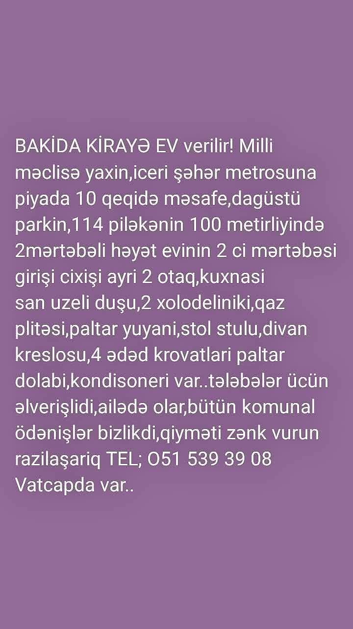 Kirayə 2 otaqlı mənzil, Bakı