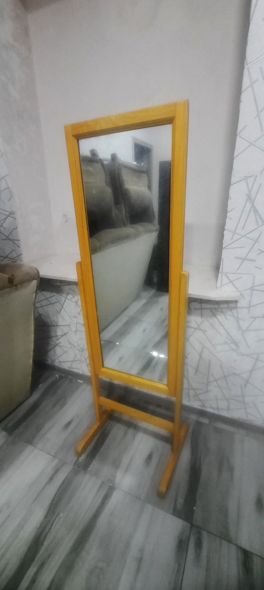 Standing mirror, wooden frame