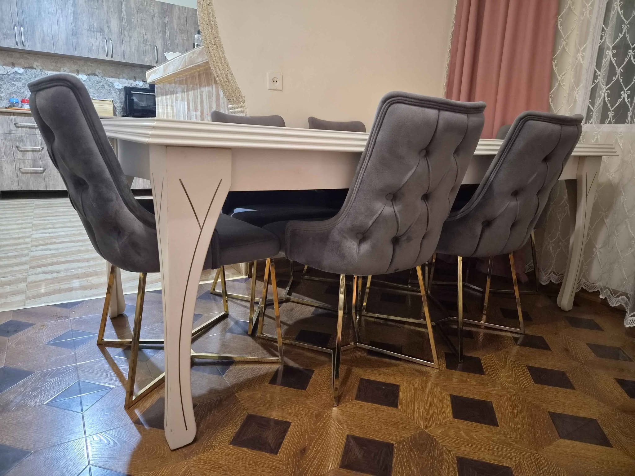 Деревянный стол с 6 стульями, 200×100 см