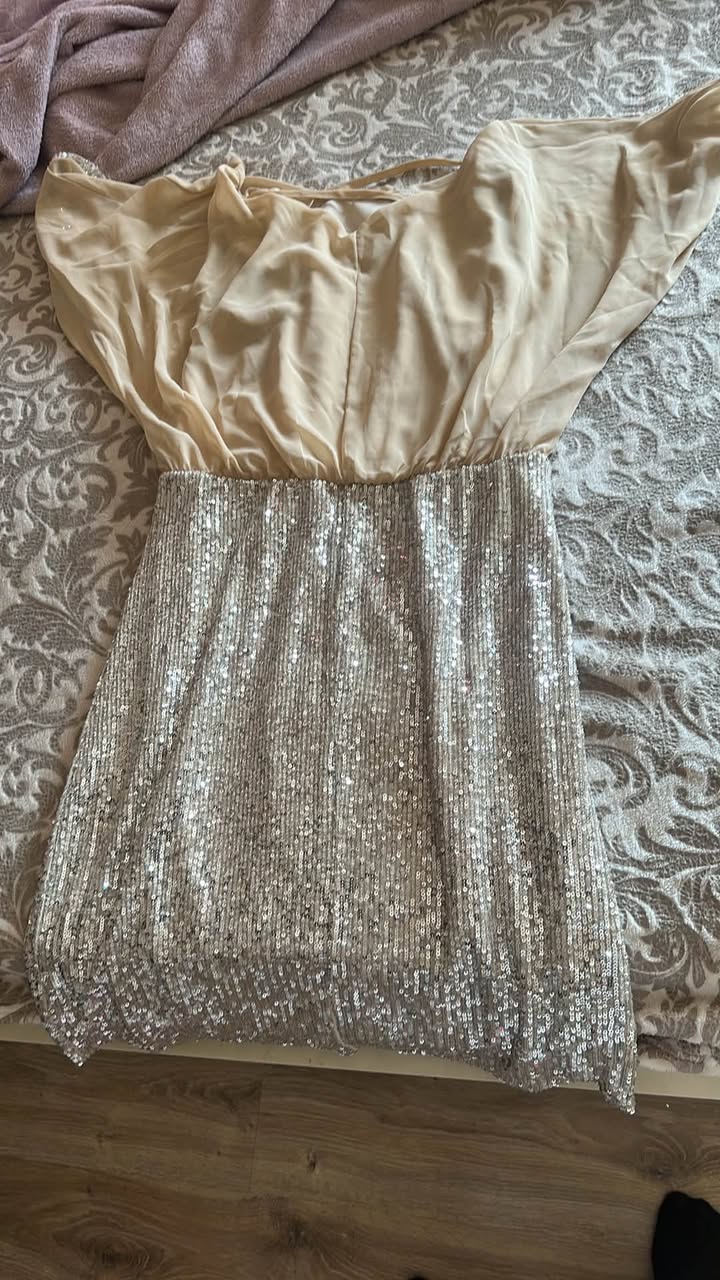 Cream and silver sequin dress, L/XL