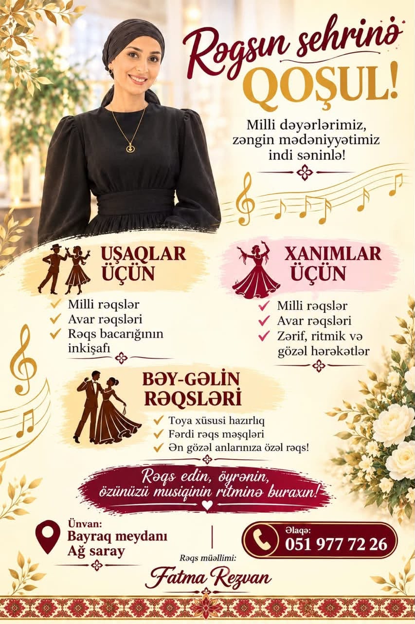 Dans kursları: çocuklar, bayanlar, damat-gelin
