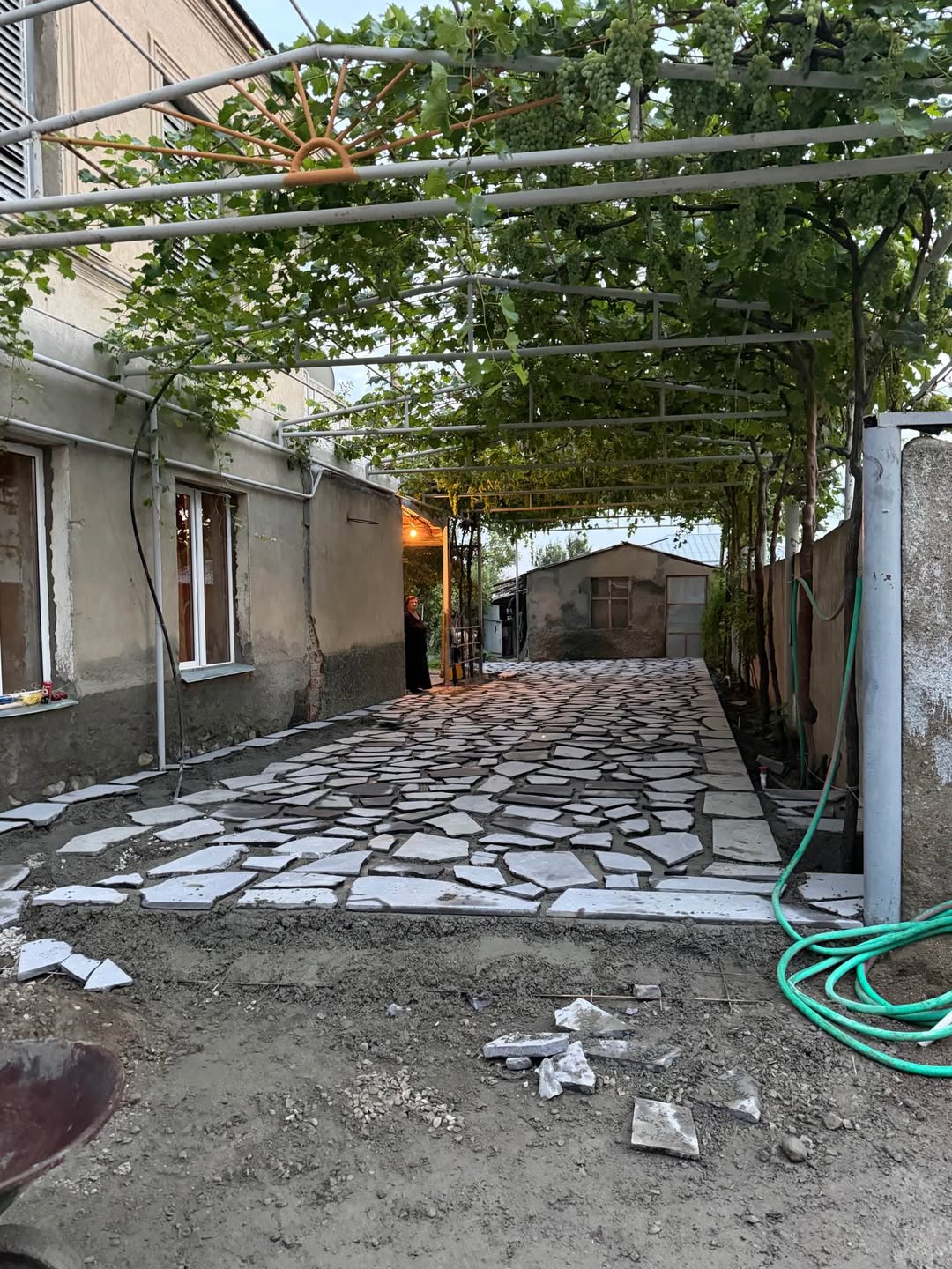 Basalt and granite stone laying
