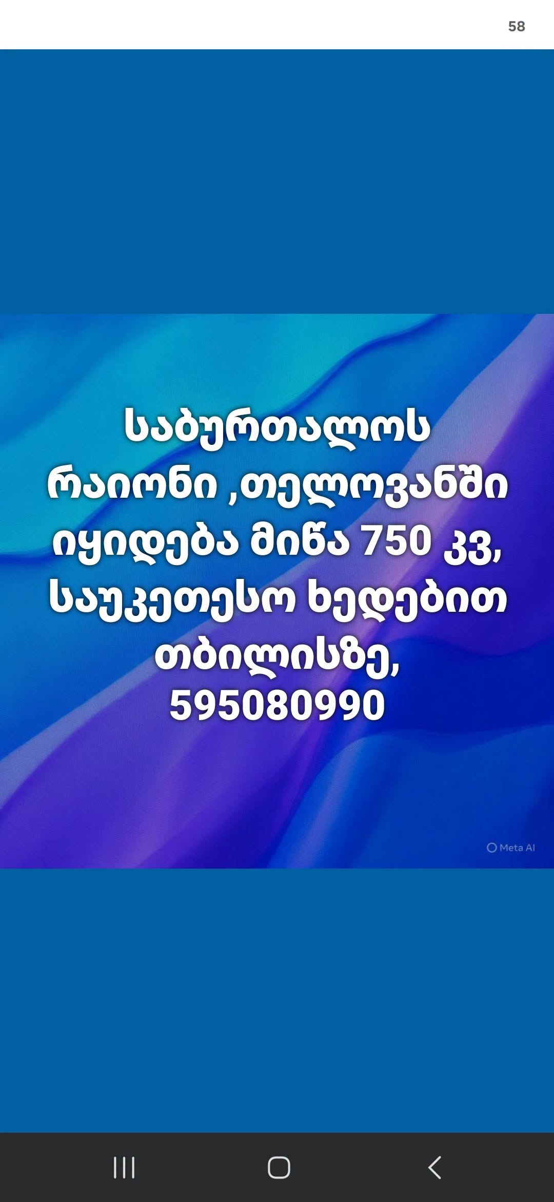 მიწა 750 კვ, თელოვანი, თბილისი