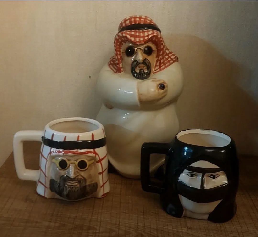 Ceramic character mugs and teapot