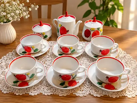 Hand-painted tea set, 6 cups
