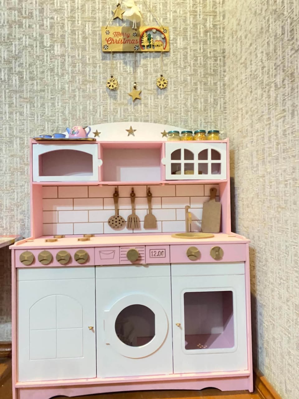 Wooden children's kitchen, pink