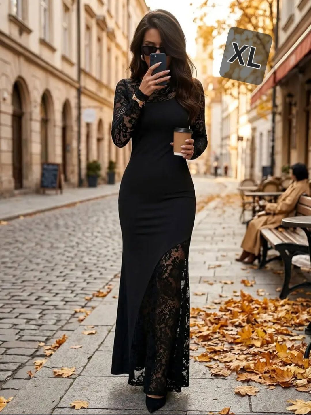 შავი დანტელის კაბა, ზომა XL