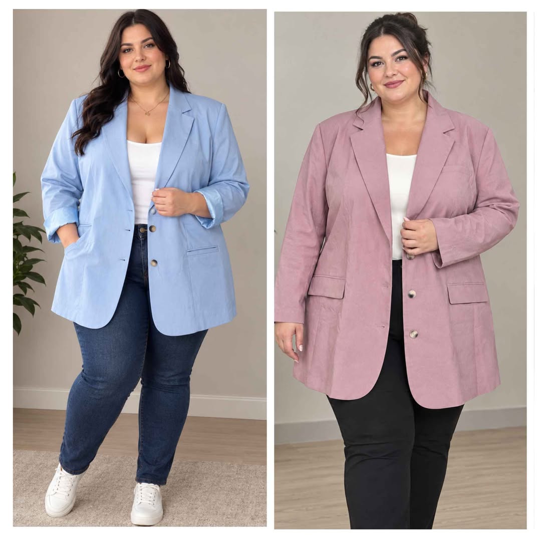 Açık mavi ve pembe bol kesim blazerler