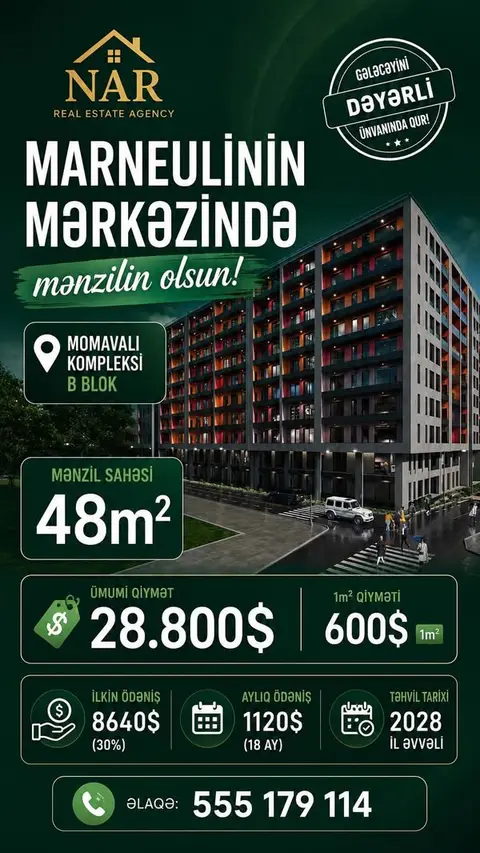 Mənzil satılır, Marneuli — $28,800