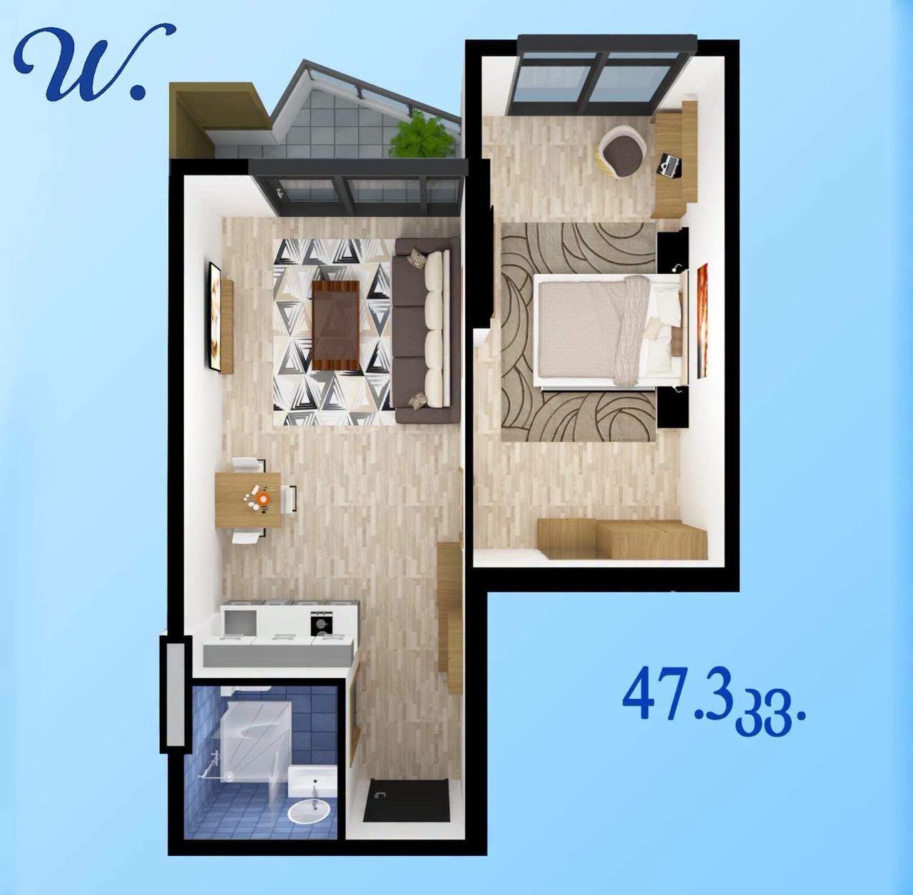 Продажа квартиры в черном каркасе 49м² — 1,350$