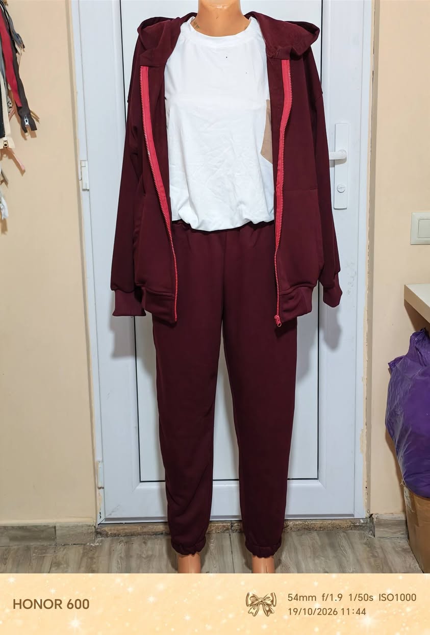 Bordo renkli sweat takımı, sizin ölçünüze göre yapılmış
