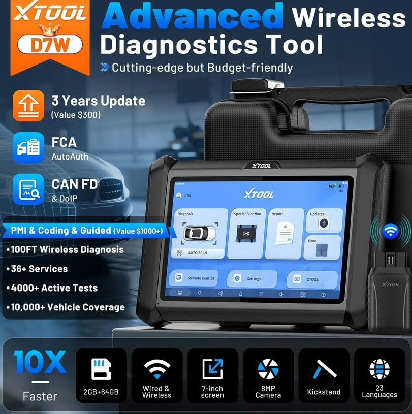 XTOOL D7W Wireless OBD2 Diagnostic Tool