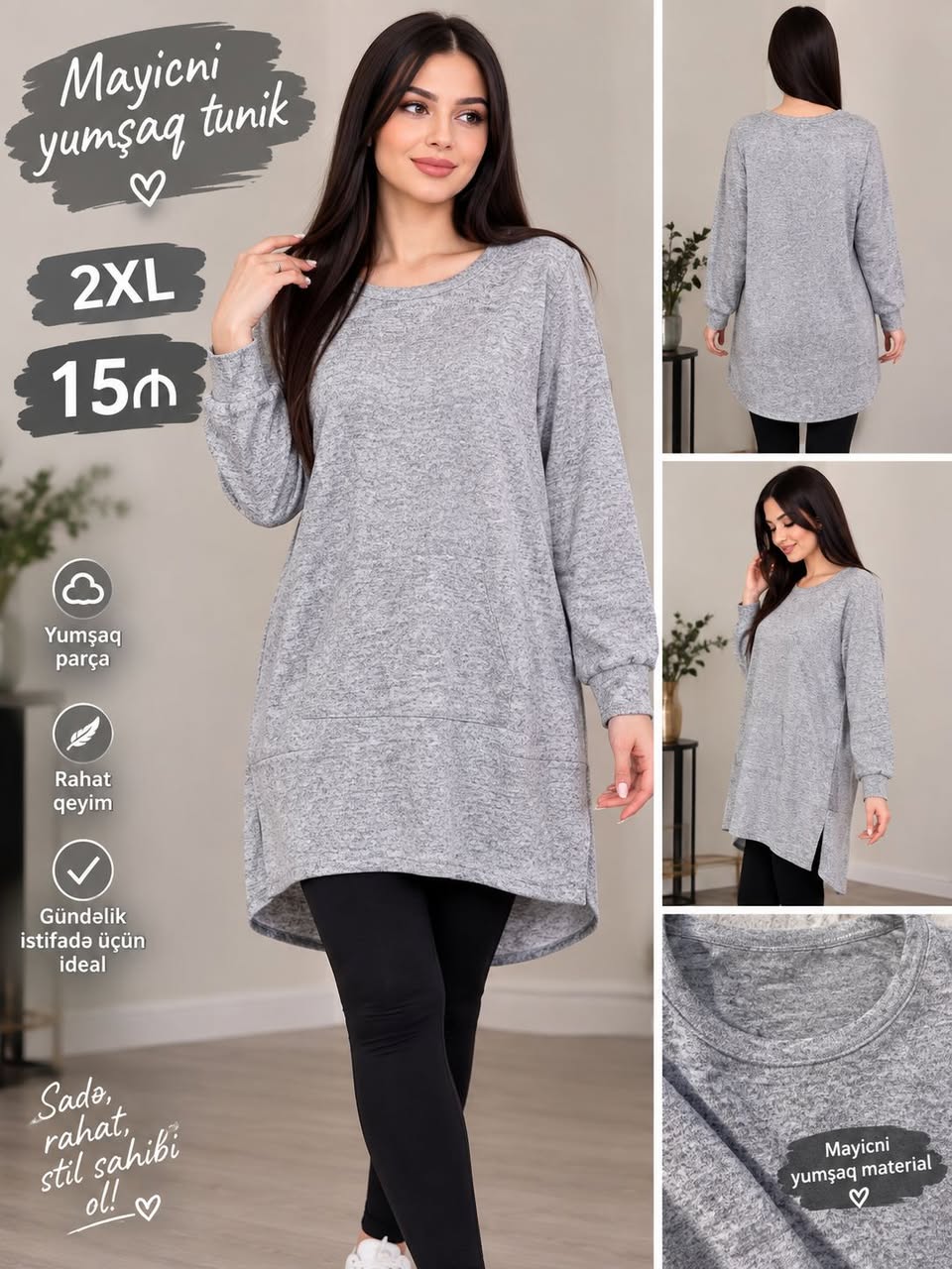 Boz yumşaq tunik, 2XL