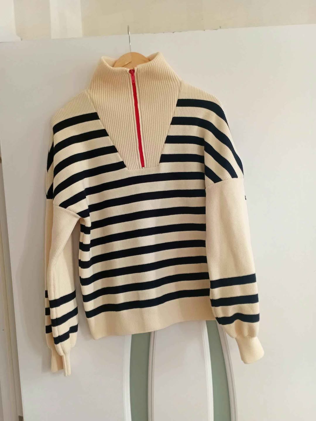 Striped knit half-zip sweater, size L
