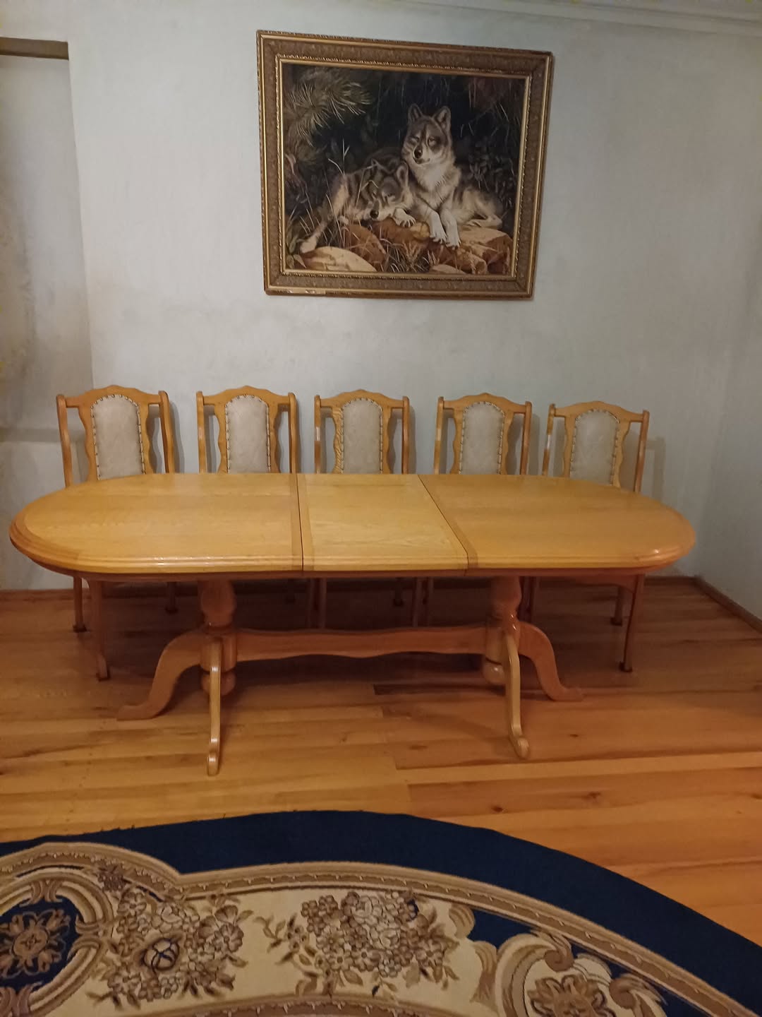 Satılık 6 sandalyeli masa, doğal ahşap