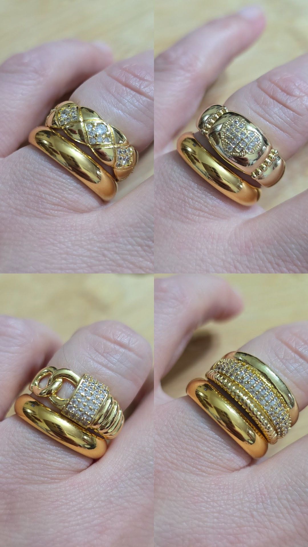 Gold-tone zircon rings, set of three
