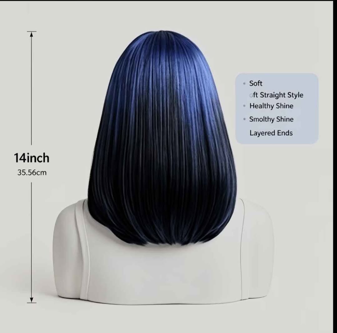 Blue-black bob wig, 14 inch