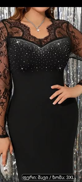 Black dress with sequins, size 3XL