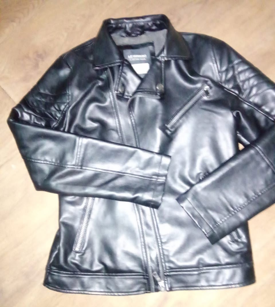 Black faux-leather biker jacket