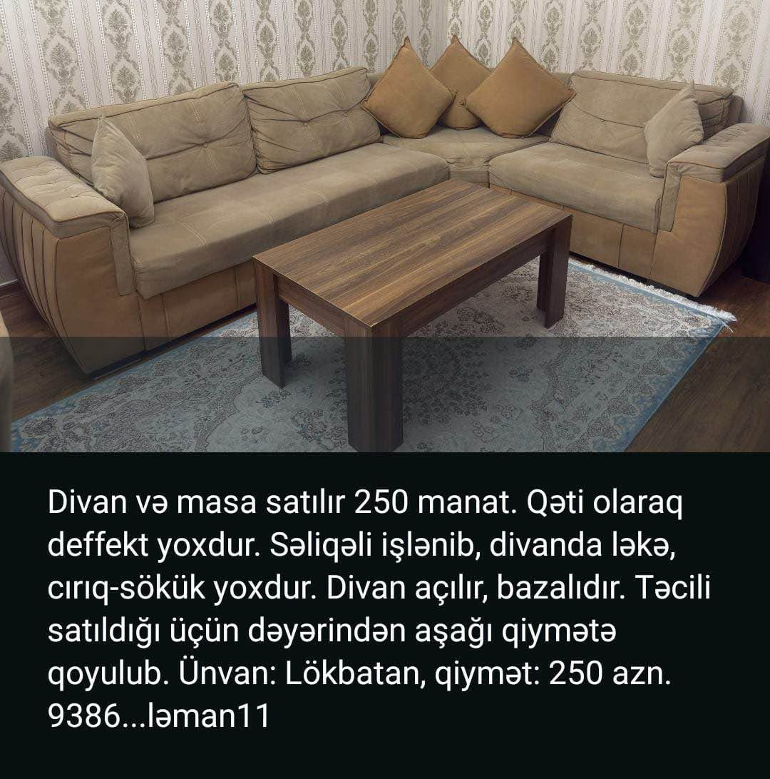 Künc divan və masa dəsti