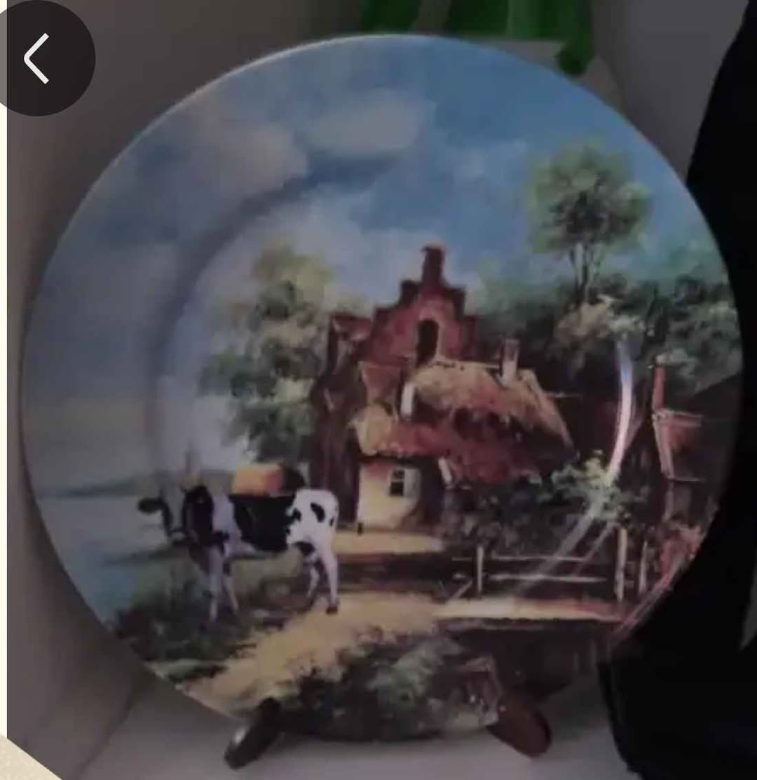 Decorative painted wall plate with farm scene