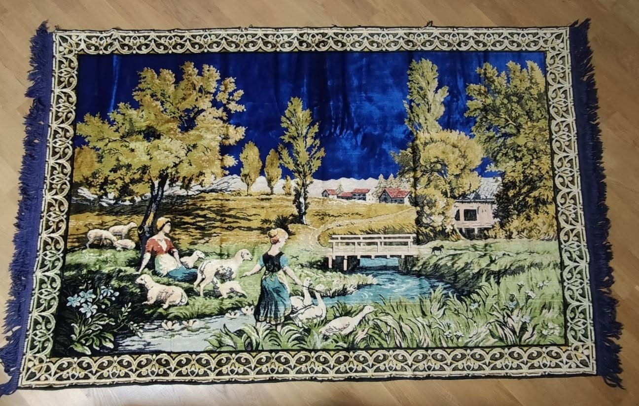 Vintage divar xalçası, orijinal saçaqlı