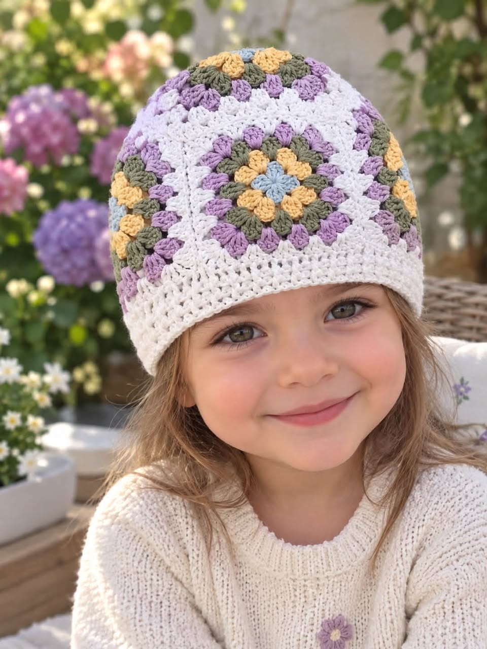Crocheted granny square hat