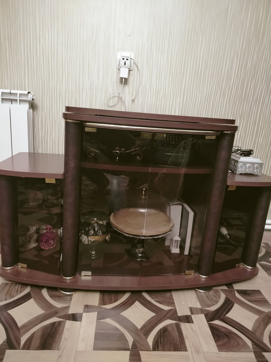Wood display cabinet with glass doors