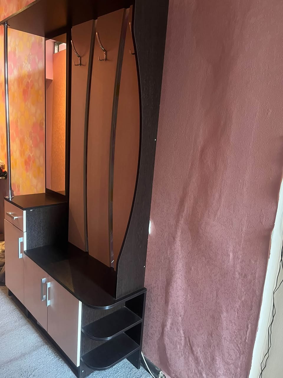 Hallway wardrobe with mirror, hooks, shoe cabinet
