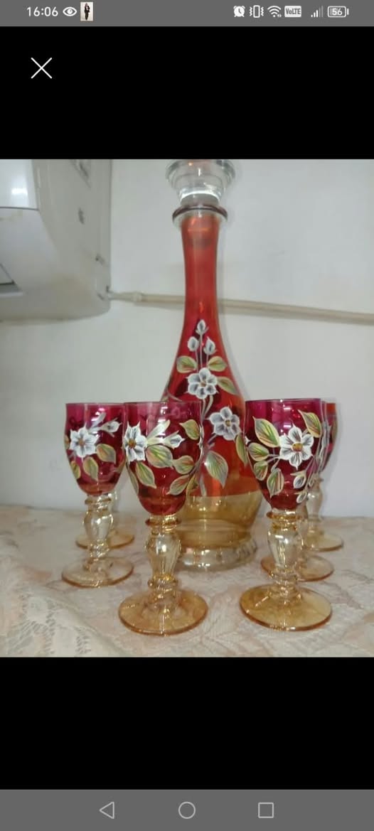 Gilded glass decanter and glasses