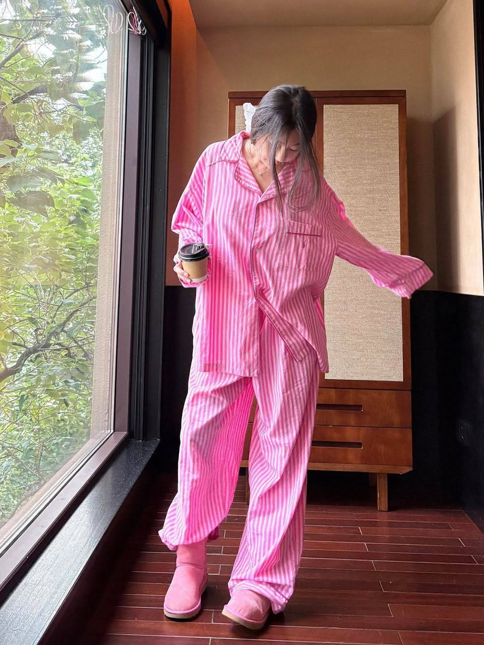 Pink striped house duo