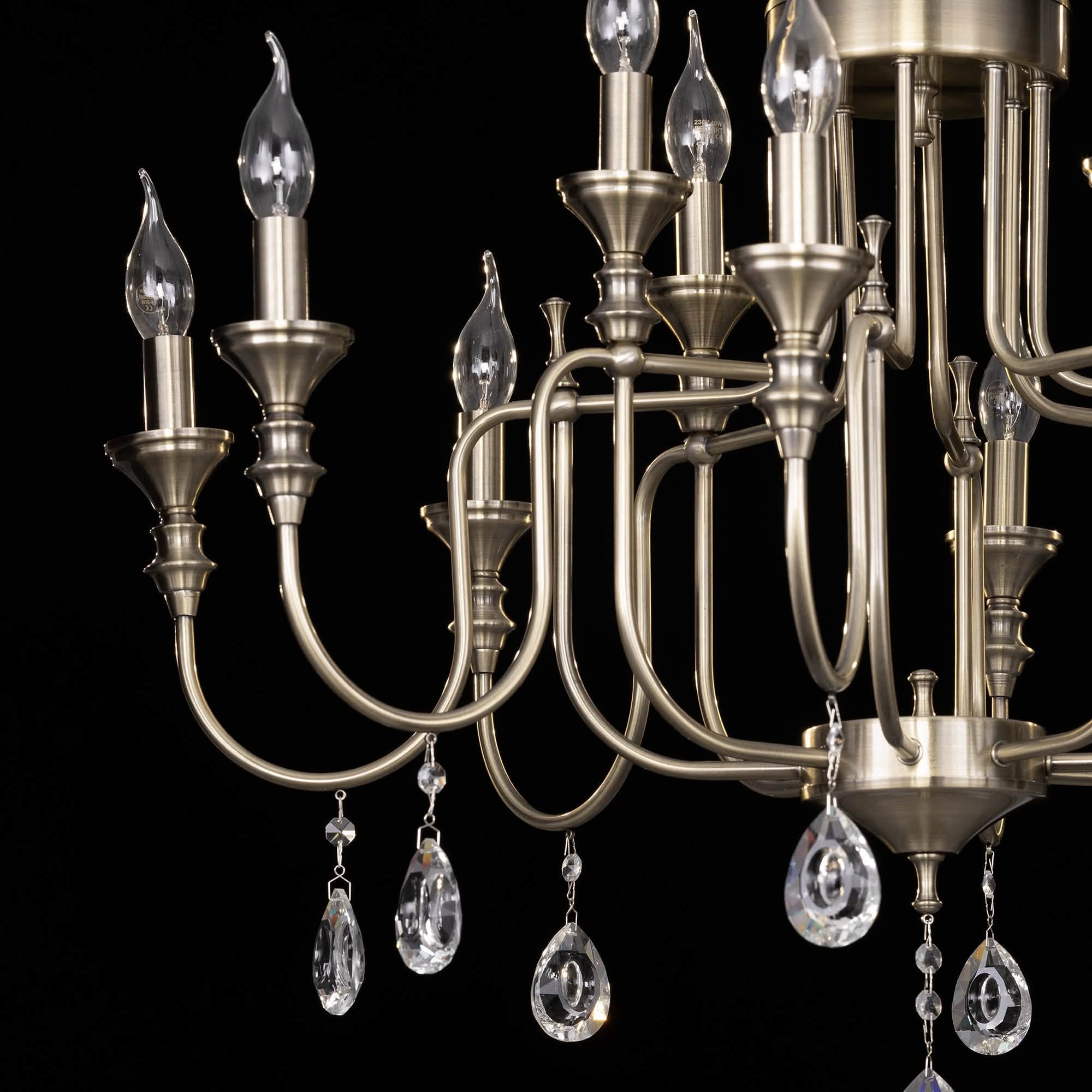Antique brass chandelier with crystals