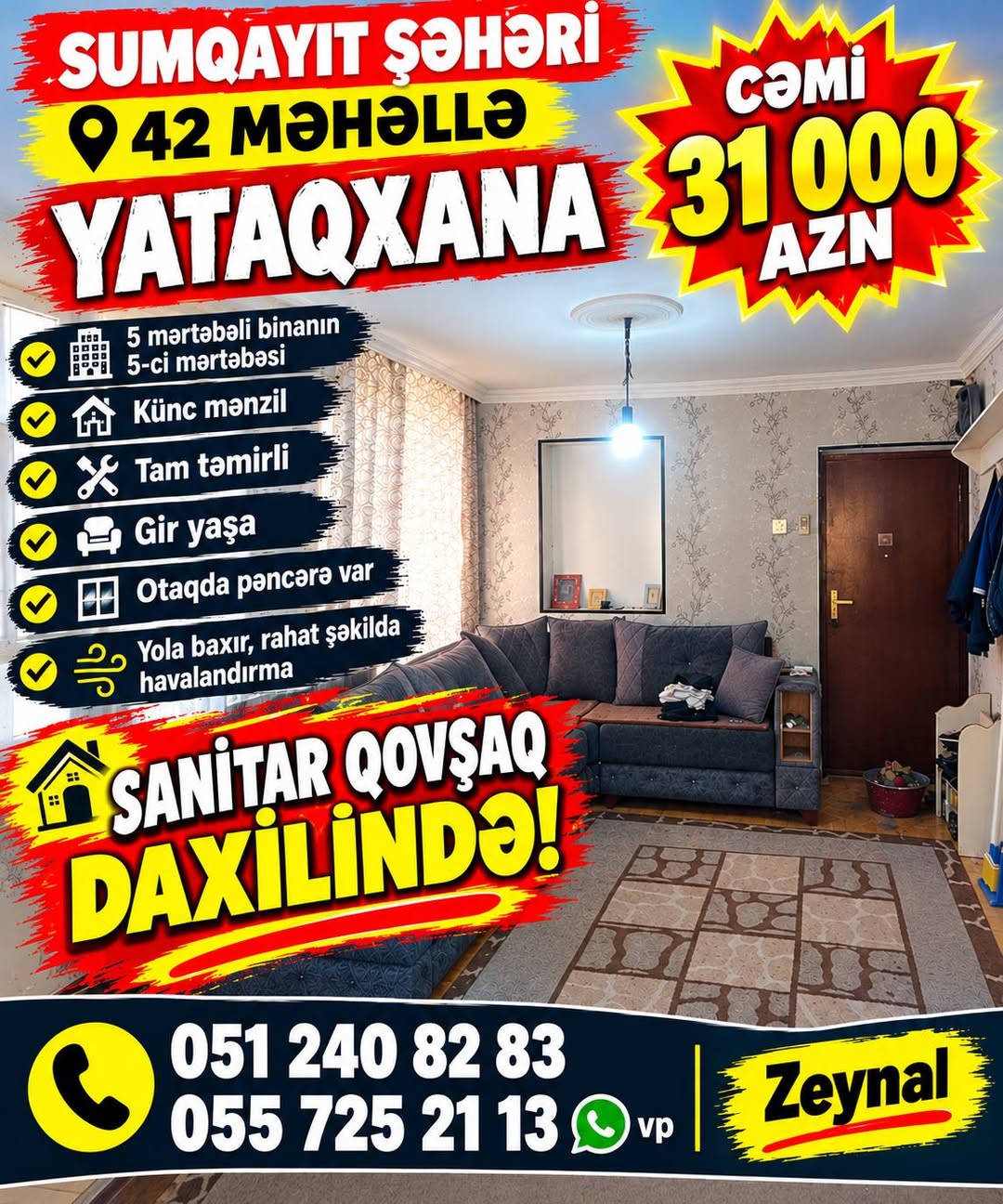 სუმგაითი 42 უბანი, სრულად რემონტირებული ბინა