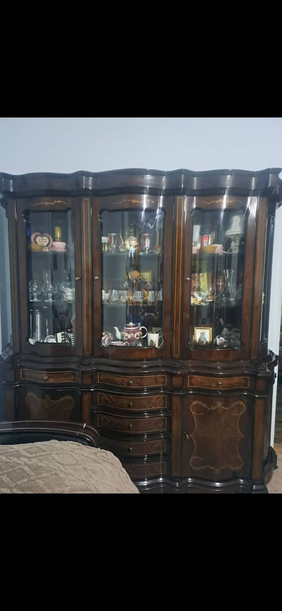 Mahogany display cabinet and desk