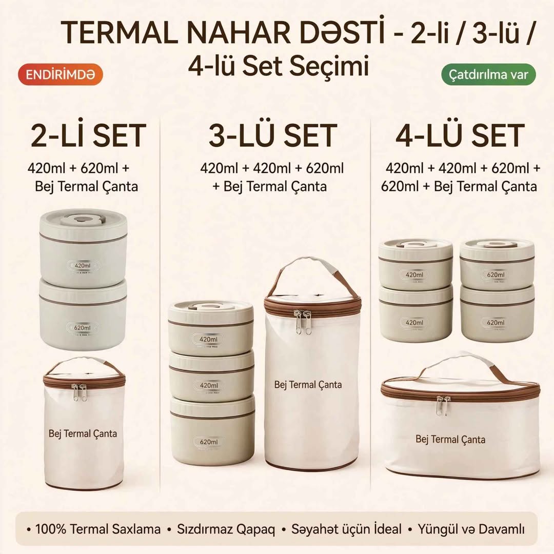 Termal nahar dəsti, 2-li, 3-lü, 4-lü set