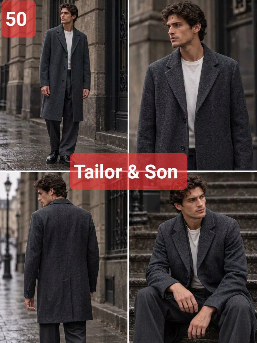 Grey wool men's coat, Tailor & Son