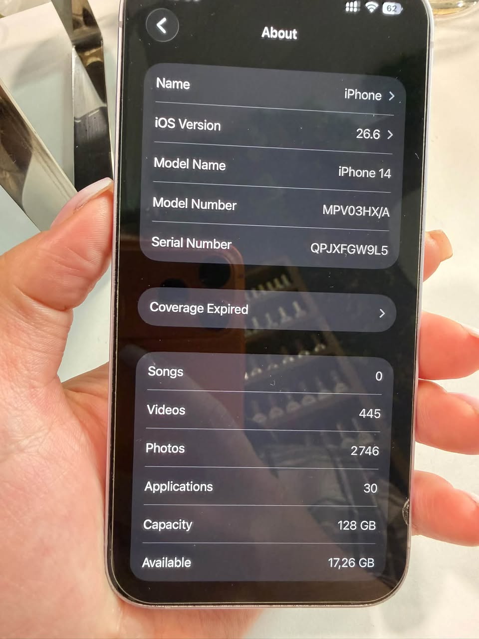 iPhone 14 128GB, battery 82%