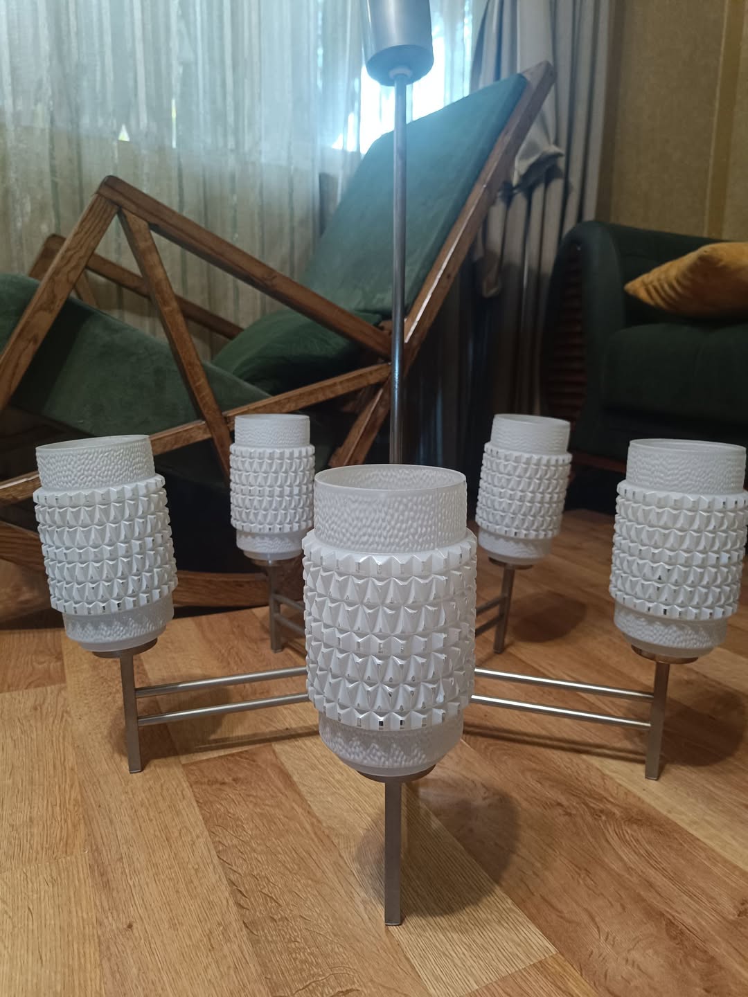 For sale is a vintage, five-light chandelier with an original design