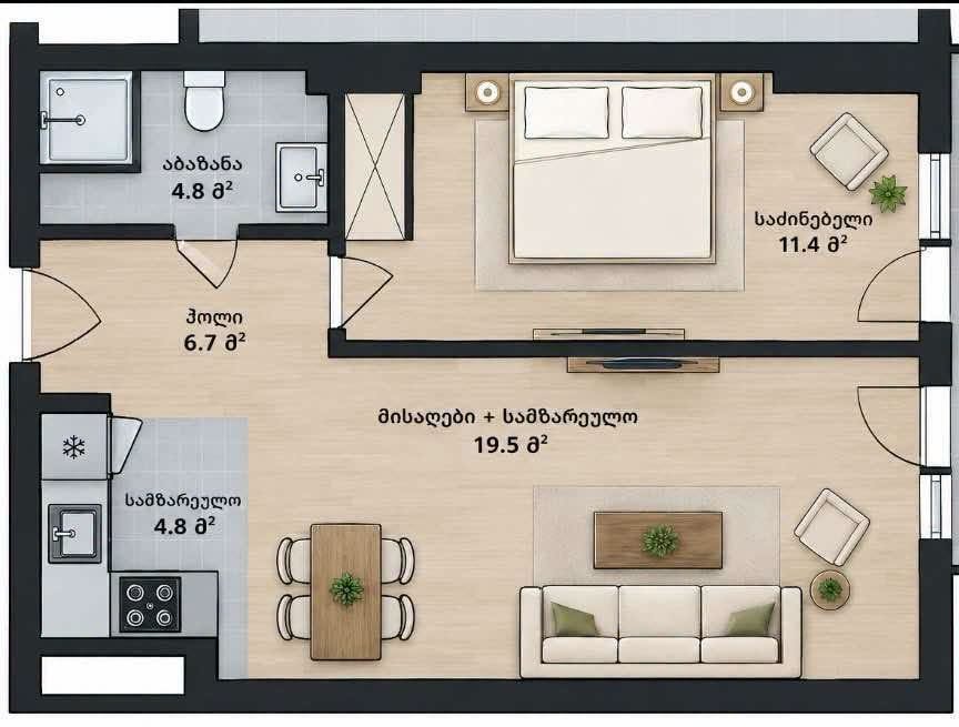 2 otaqlı mənzil satılır, Tbilisi — $80,000