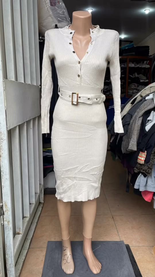 White tricotage dress with a camisole