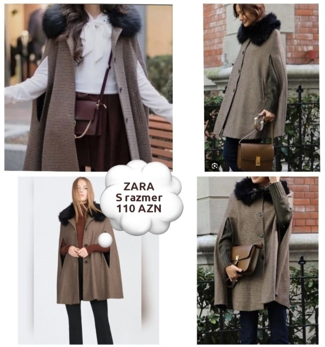 Zara накидка с меховым воротником, S