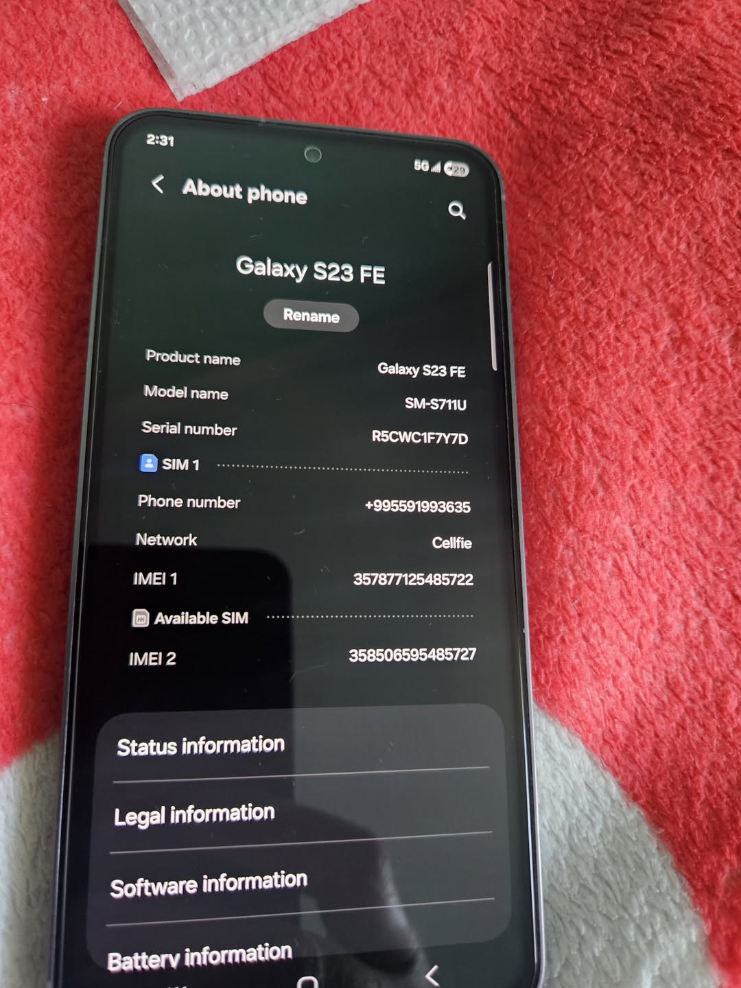 Samsung s23FE.8/128 işləyir, dialda bronz var